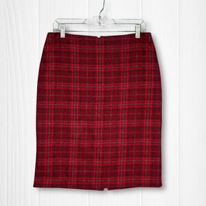 Talbots Wool Blend Plaid Pencil Skirt Womens 6 Red